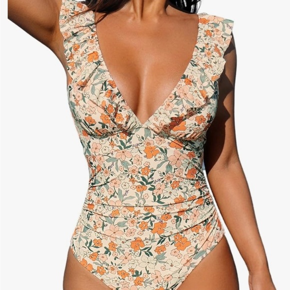 CUPSHE Ditsy Floral Flutter Sleeve One-Piece Swimsuit Size XL - Picture 4 of 17